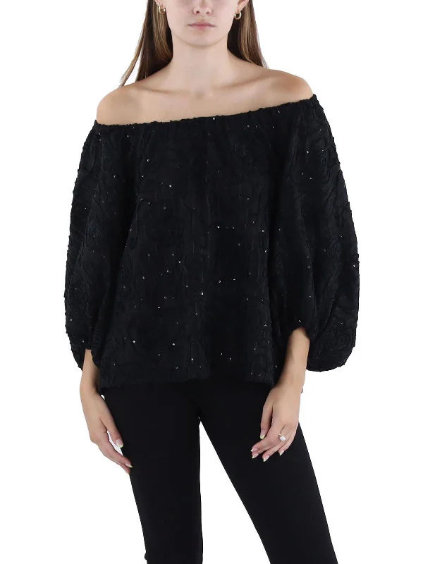 Womens Floral Off Shoulder Pullover Top Flash Sale