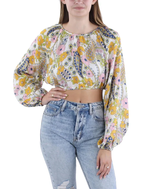 Womens Floral Print Long Sleeve Cropped Limited Time Deal