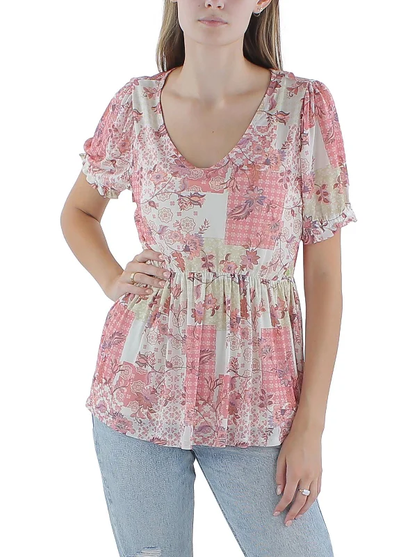 Womens Floral Print Scoop Neck Peplum Top End Of Season Sale