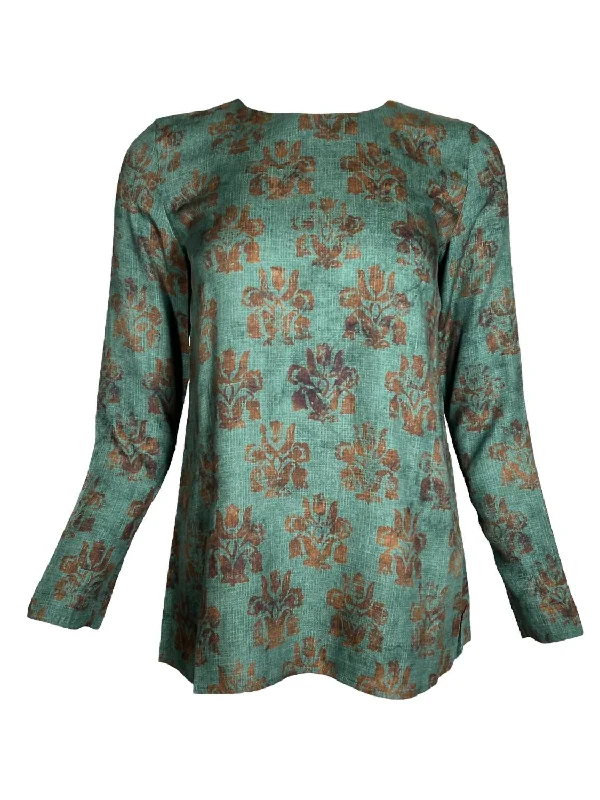 Women's Floral Print Shirt In Brown/teal Stylish Looks