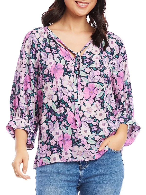 Womens Floral Print Tie Neck Blouse Hurry Before It's Gone