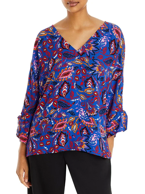 Womens Floral V Neck Pullover Top Flash Sale