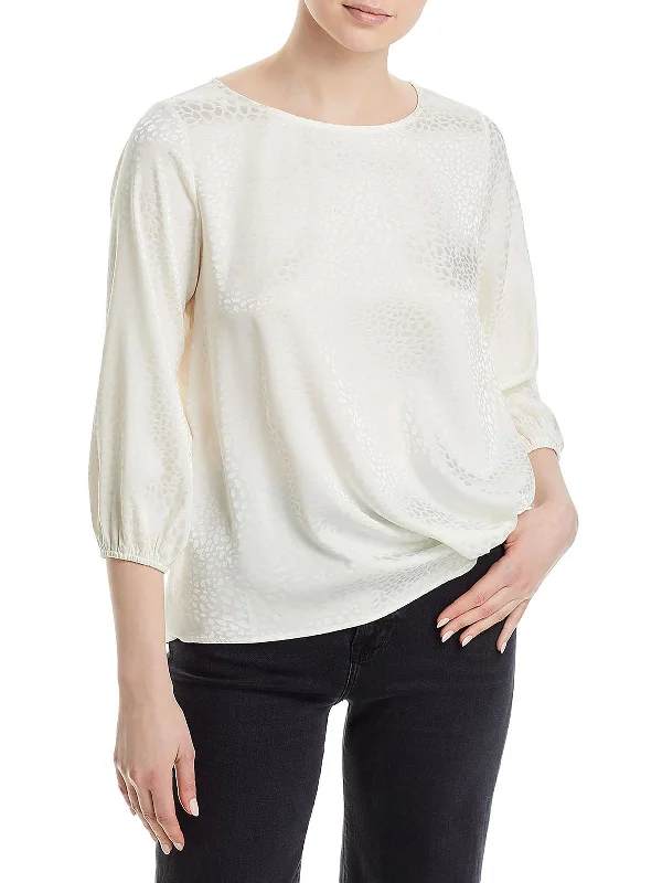 Womens Front Side Knot Gathered Sleeves Pullover Top Polished Finish