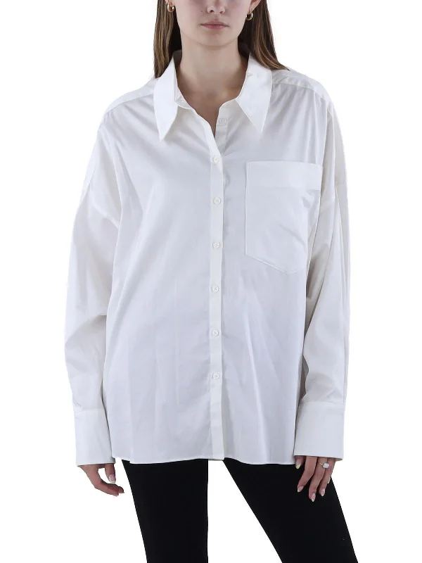 Womens Hi-Low Solid Button-Down Top Exclusive Discount