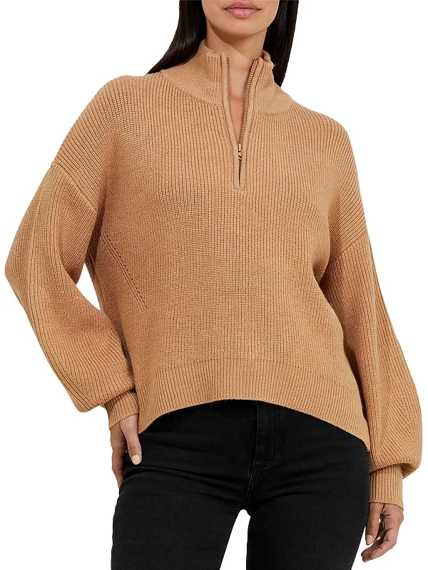 Womens Knit Mock Neck 3/4 Zip Pullover Fashion Deal