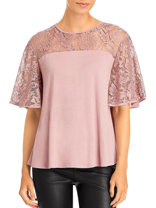 Womens Lace Eyelet Pullover Top Statement Piece