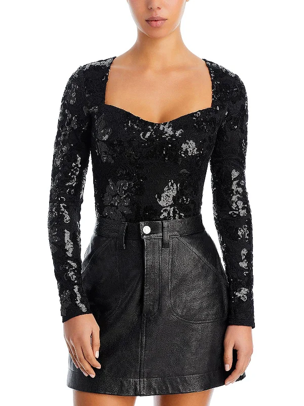 Womens Lace Square Neck Bodysuit Fashion Sale