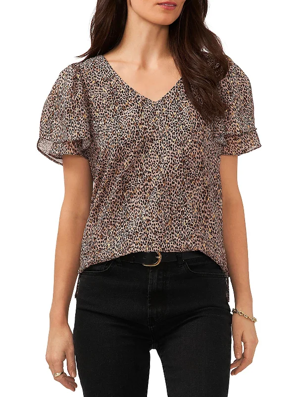 Womens Leopard V Neck Pullover Top Best Sellers