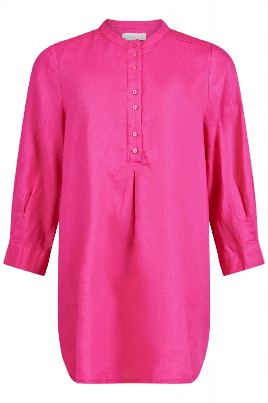 Women's Linen Tunic Top In Raspberry Pink Feminine Grace