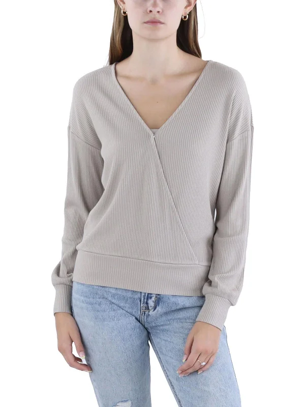 Womens Long Sleeve Ribbed Wrap Top Weekend Special