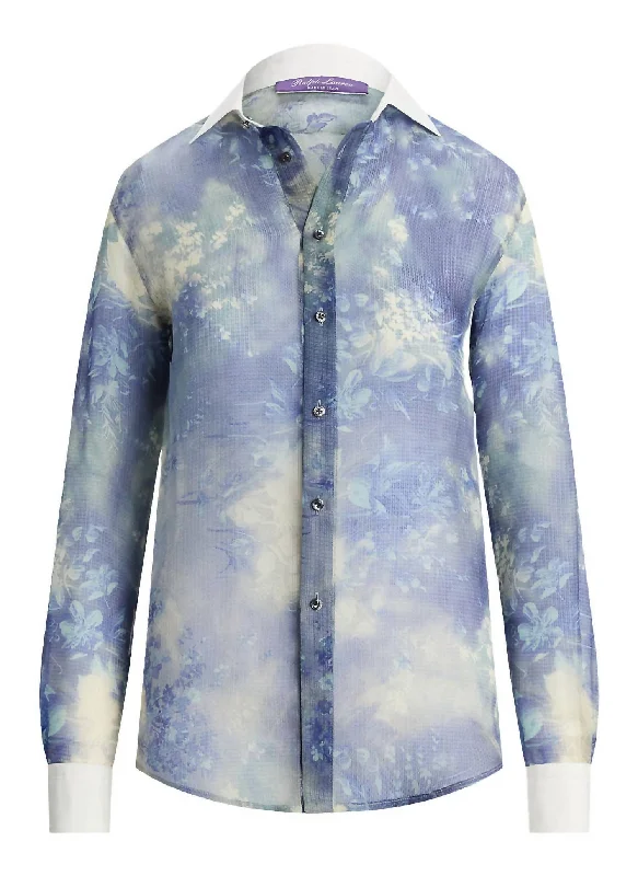 Women's Nancie Floral Silk Gazaar Shirt In Blue Snag Fabulous Fashion Bargains