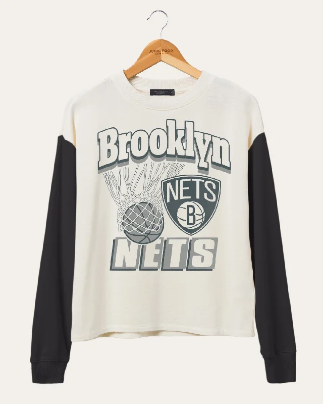 Women's NBA Brooklyn Nets Contrast Long Sleeve Crew Vintage Retro Party Wear