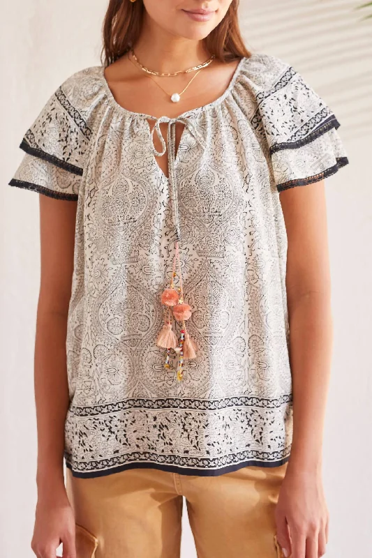 Women's Peasant Tassel Top In French Oak Attire Sale