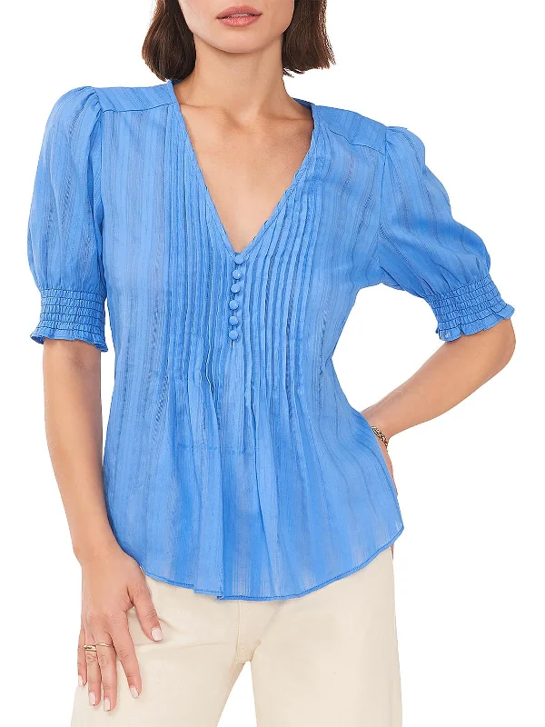 Womens Pleats Bib Front Button-Down Top Latest Trends