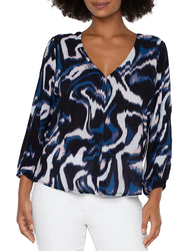 Womens Printed Double V Neck Blouse Fashion Forward