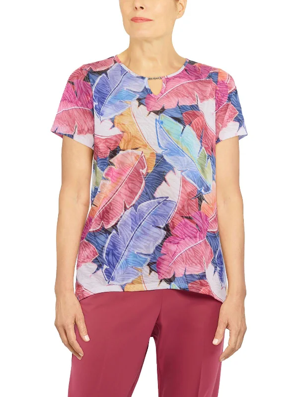 Womens Printed Keyhole Neck Pullover Top Dreamy Aesthetic