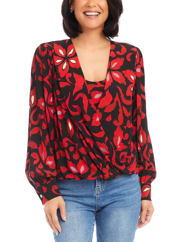 Womens Printed Surplice Blouse Essentials On Sale