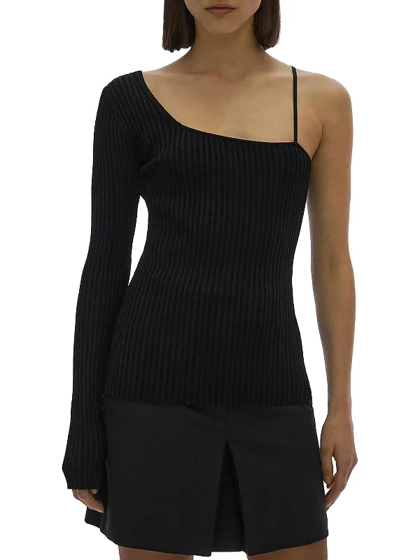 Womens Ribbed Knit Cross Strap Pullover Top Seasonal Style Discounts