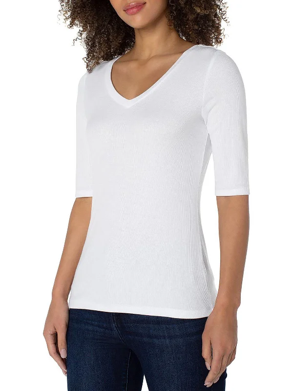 Womens Ribbed V-Neck Pullover Top Huge Discounts This Week