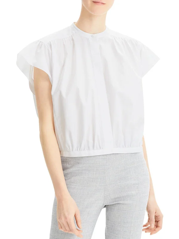 Womens Ruched Cropped Blouse Feminine Soft - Hued Styles