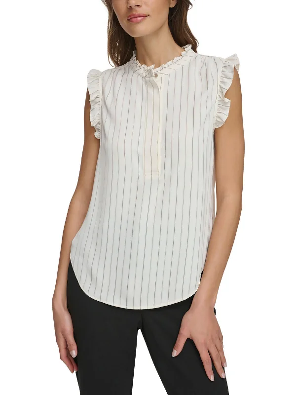 Womens Ruffled Button Down Shell Effortless Chic Apparel