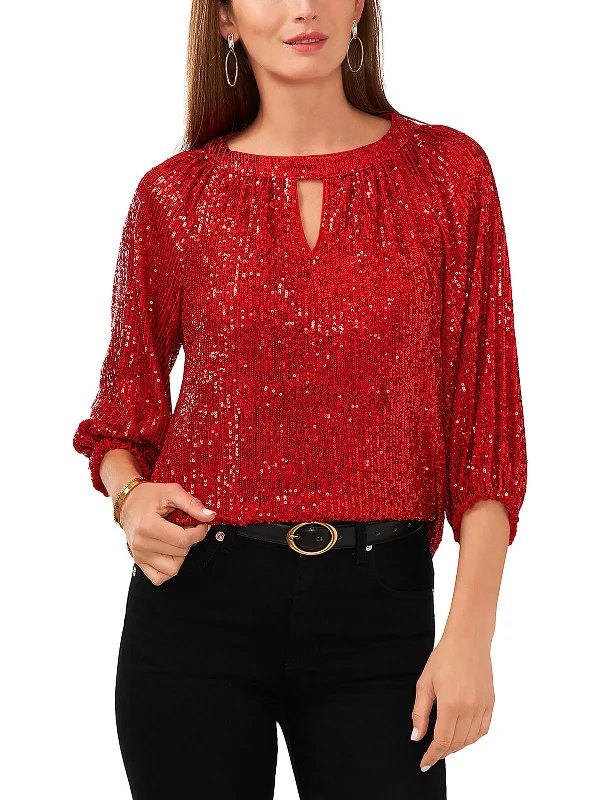 Womens Sequined Keyhole Blouse Clearance Event