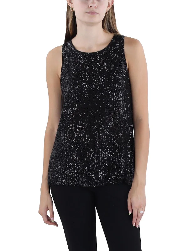 Womens Sequined Scoop Neck Shell Classic Timeless Elegant Style