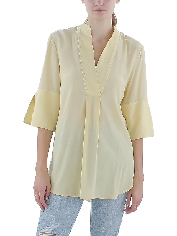 Womens Silk Split Neckline Blouse Trendy Women's Collection