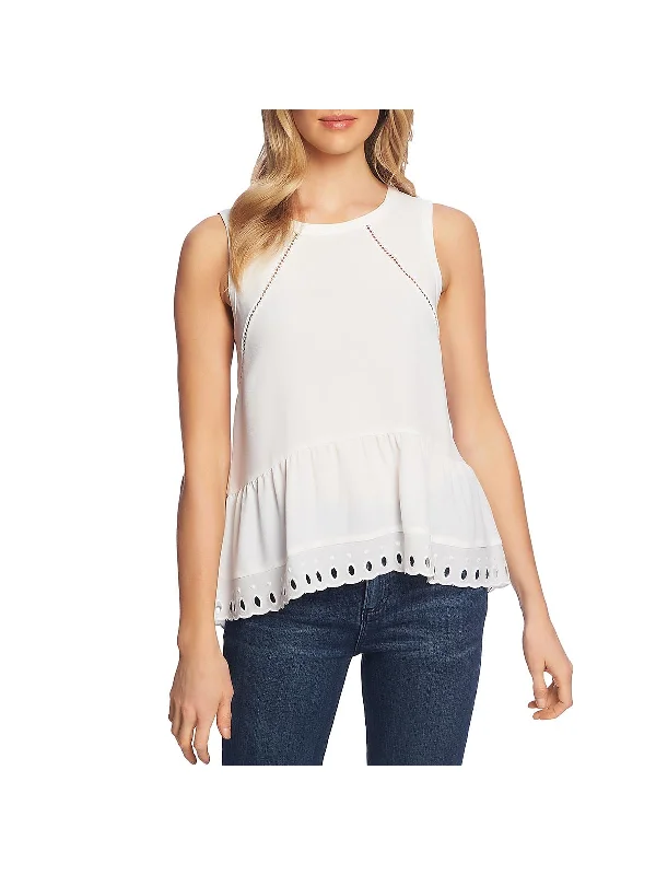 Womens Sleeveless Eyelet Blouse Seasonal Fashion