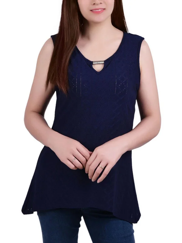 Womens Sleeveless Eyelet Blouse Stylish Savings