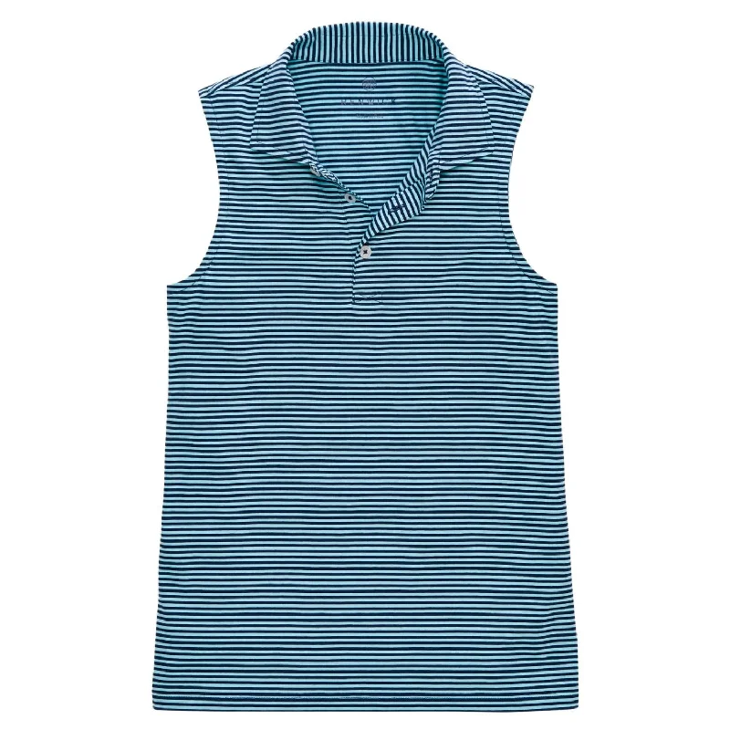 Women's Sleeveless Striped Polo In Aqua Navy Final Clearance