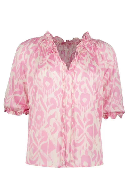 Women's Smock Neck Top In Palmilla Pink Print Elegant Style