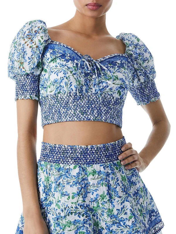 Womens Smocked Eyelet Cropped Spring Fling Sale