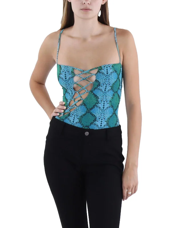 Womens Snake Print Side Tie Bodysuit Trendy Pulse