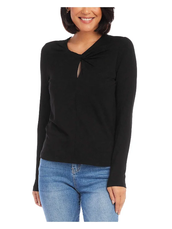 Womens Solid Keyhole Neck Pullover Top Special Offer For You