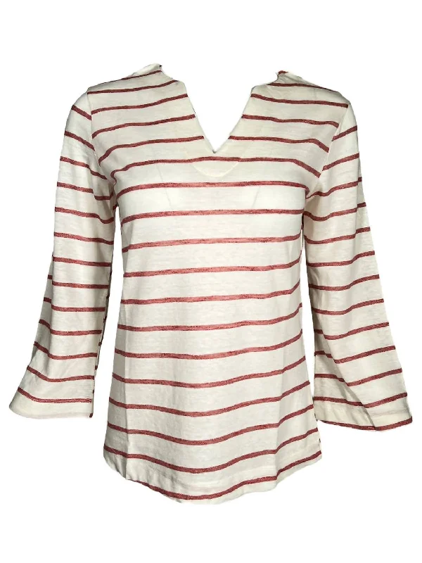 Women's Striped Linen Blend Shirt In Papaya Vintage Style Clothing Sale