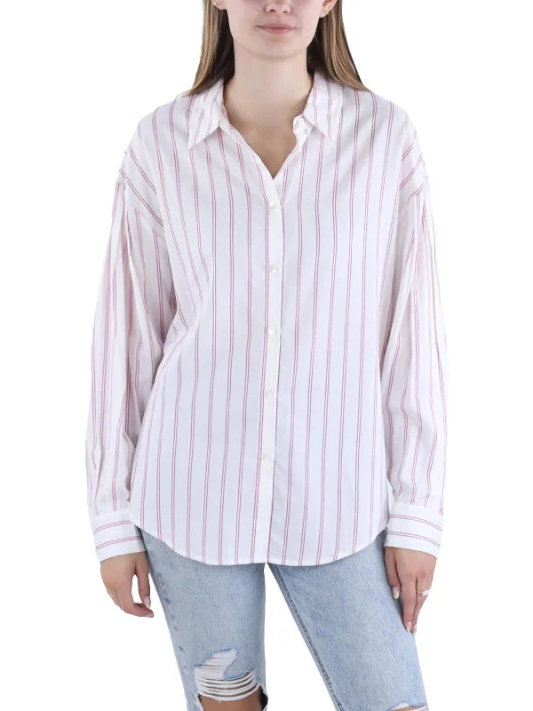 Womens Striped Long Sleeve Button-Down Top Additional Time-Limited Offers