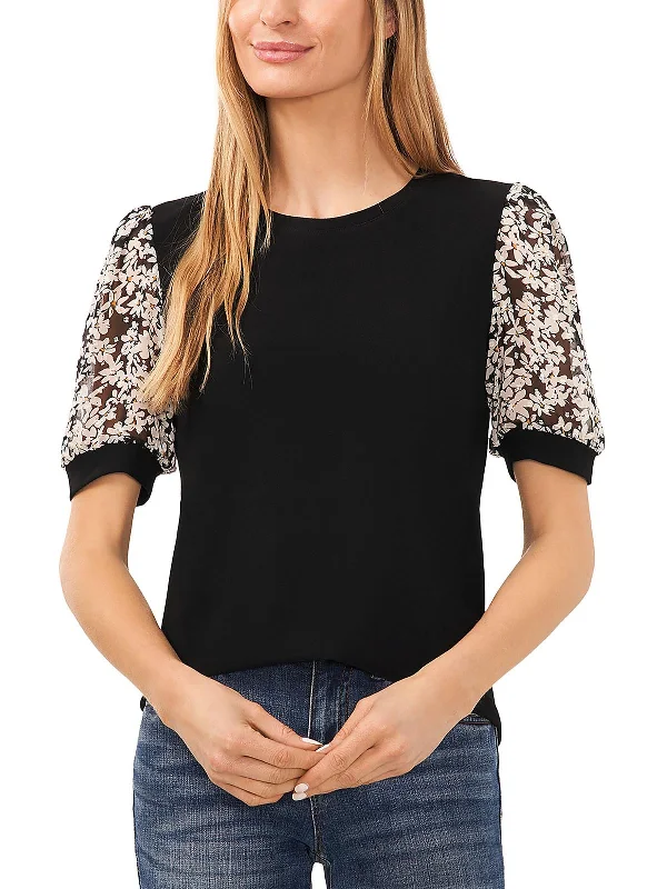 Womens Swiss Dot Floral Blouse Refined Look