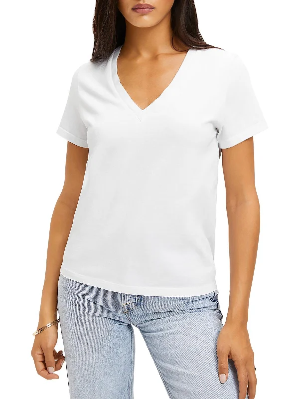 Womens Tee V Neck Pullover Top Classic Timeless Elegant Style