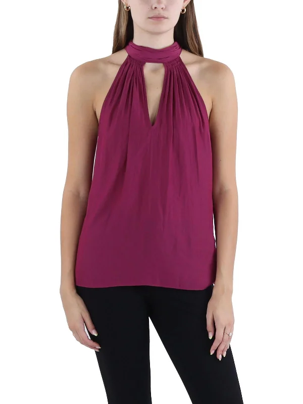 Womens Tie Neck Sleeveless Halter Top Soft Textures