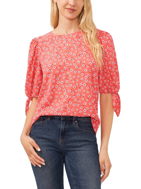 Womens Tie Sleeve Floral Print Blouse Playful Elegance