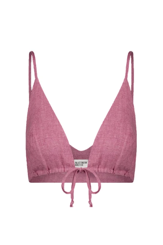 Women's Triangle Tie Front Crop Top In Orchid Holiday Glam