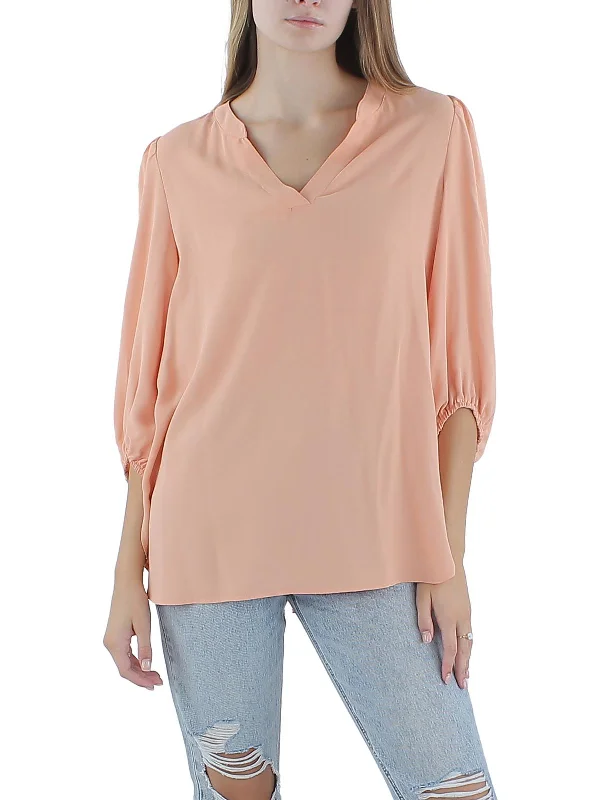 Womens V Neck Gathered Sleeves Pullover Top High End Women's Wear