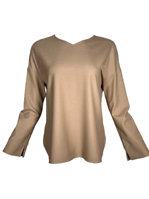 Women's V-Neck Popover Shirt In Taupe Unleash Your Trendy Side