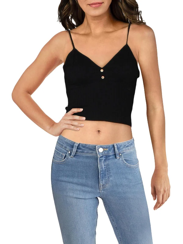 Womens V Neck Ribbed Crop Top Hot Trends