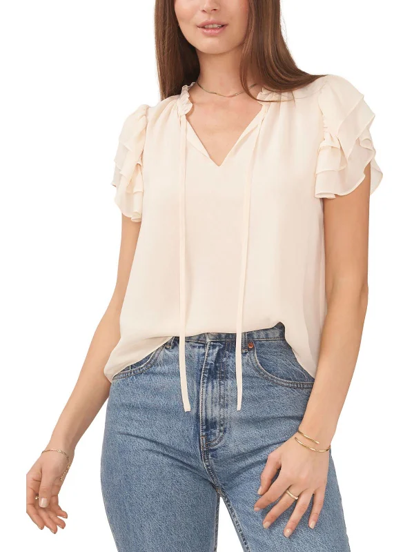 Womens V-Neck Ruffled Neck Blouse Trend Alert