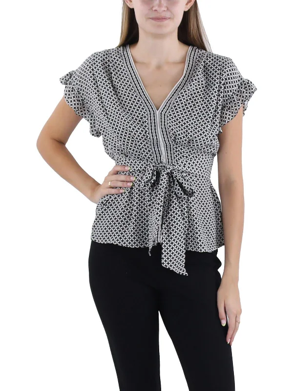 Womens V Neck Tie Waist Blouse Top Brand Discounts