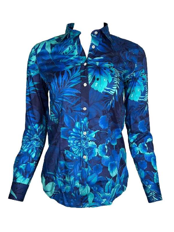 Women's Valentina Blouse In Tropical Blue Garden Redefining Women's Fashion