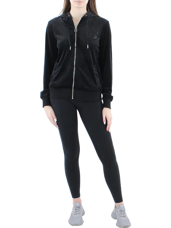 Womens Velour Rhinestone Zip Hoodie New Arrivals