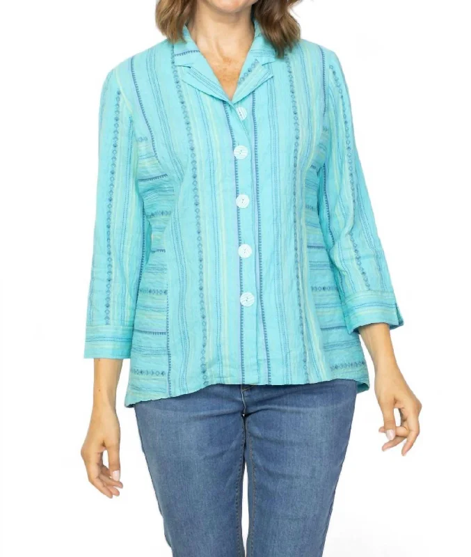 Woven Button Up Straight Hem Top In Seaglass Must-Have Styles